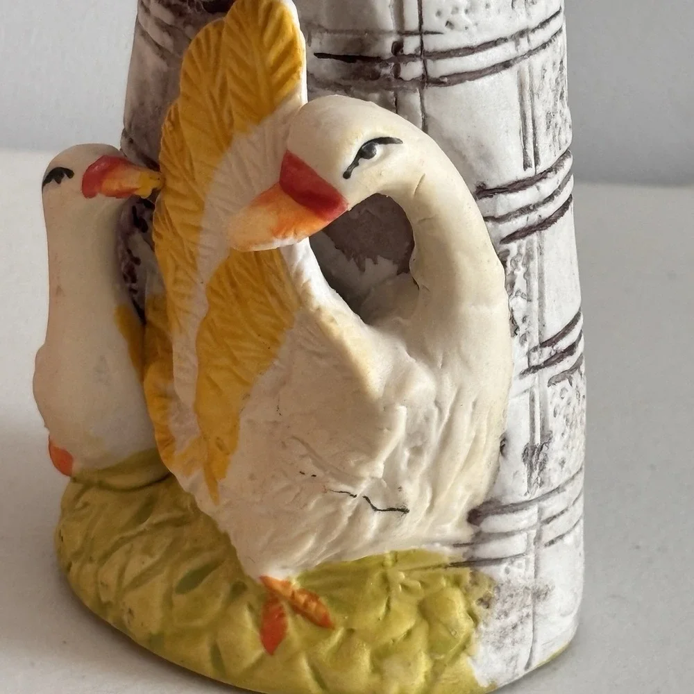 Painted Retro Ceramic Duck Swan Flower Vase Country Core 90s Art Cottagecore